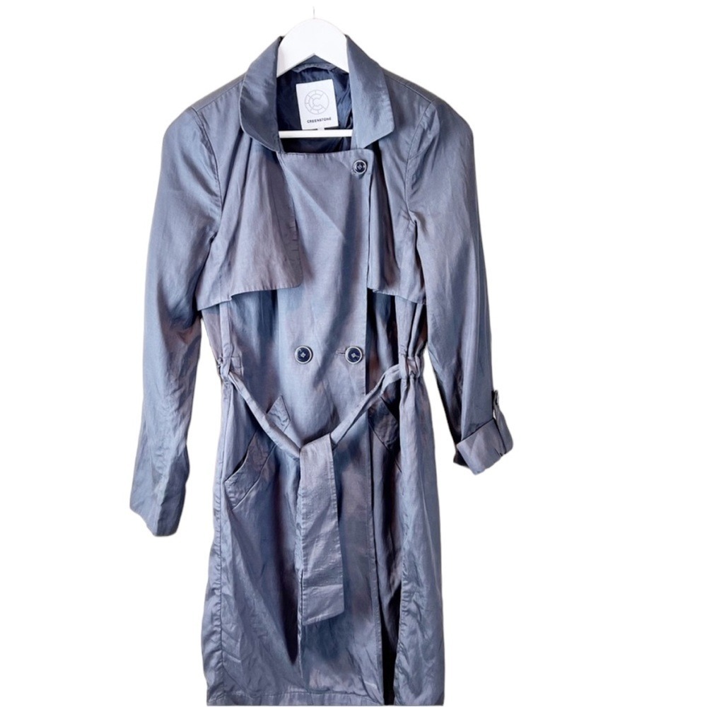 CREENSTONE Women Double Breasted Belted Trench Coat Grey Size 34 XS